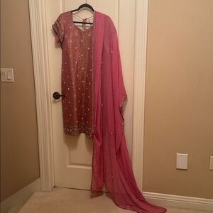 Gorgeous crystals & Zardozi work on banarsi Kurta with chiffon dupatta & bottoms